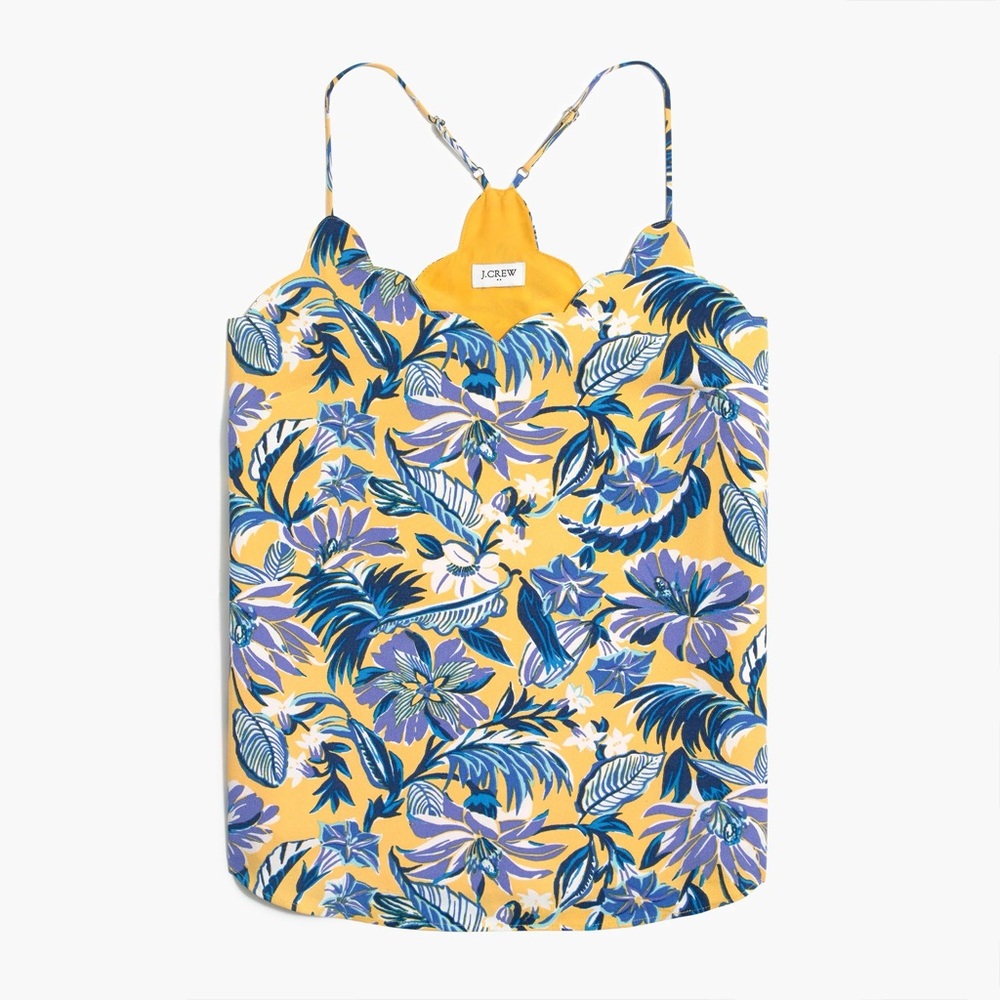 J. Crew Yellow and Blue Scalloped Floral Top Size 4